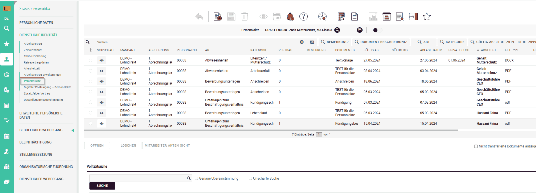 Inhalt Digitale Personalakte eines Mitarbeitenden